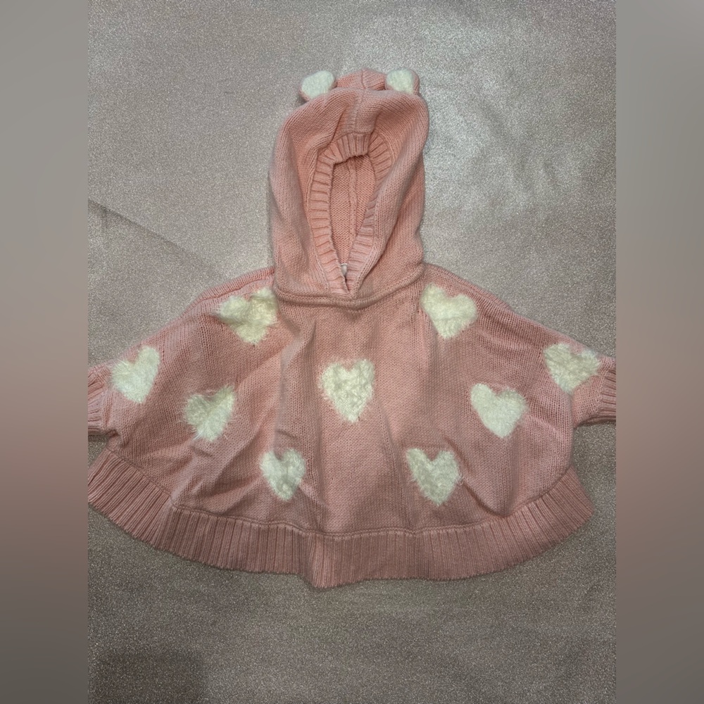 Baby Gap pink Sweater heart poncho size 12-18 months